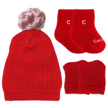 Imagem de Kit Maternidade Completo Vermelho Para Bebê Recém-nascido Touca + Luva