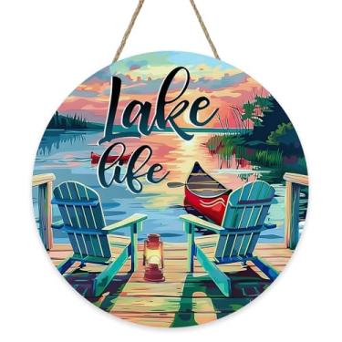 Imagem de Bolisom Placa para porta da frente do barco para cadeira azul Lake Life, cabide de placa de madeira ao ar livre, varanda, terraço, decoração de casa, presente de casa de lago, pier à beira do lago