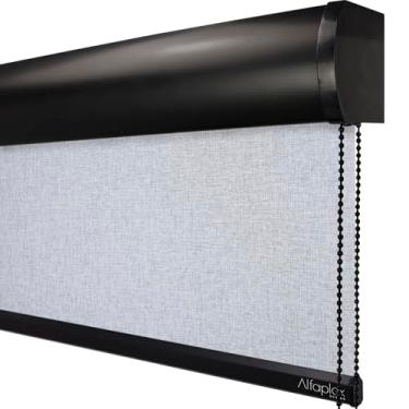 Imagem de Cortina Persiana de Rolo, rolon, rolle, blackout, blecaute, black out (Linho Cinza - Acabamento Preto, 2,40 (lar) x 1,50 (alt) - COM BANDÔ)