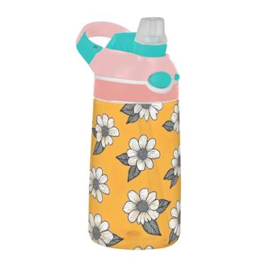 Imagem de xigua Garrafa de água Daisies Tritan com bico de silicone, 480 ml à prova de vazamento portátil para bebidas esportivas com botão bloqueável e alça larga