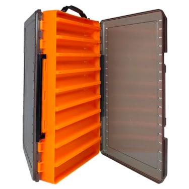 Imagem de Caixa organizadora grande de iscas de pesca – caixa de equipamento de pesca dupla face com 18 compartimentos para armazenamento de isca de lula crankbait – laranja