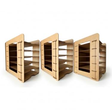 Imagem de Suporte Organizador de Documentos A4 em MDF para Mesa de Escritório, Porta Arquivos e Cadernos, Ideal para Organização de Folhas, Trabalho e Estudo (03 - Suportes)