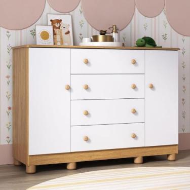 Imagem de Cômoda Infantil 125cm 2 Portas e 4 Gavetas Allegra Multimóveis Mp4445 Madeirado/branco