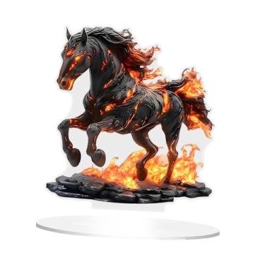 Imagem de Esquirla Ornamento de cavalo em acrílico 2D com base, placa decorativa criativa, placa plana, estatueta de cavalo para mesa de escritório, lareira ou, Style F