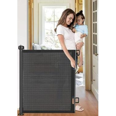 Imagem de Portão Tela Segurança Bebês Pets Cercadinho Grade Retrátil 86x180cm/150cm(Preto,0.86 * 1.5 m)