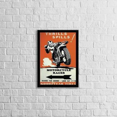 Imagem de Quadro Cartaz Retrô Motorcycle Races 33X24Cm - Moldura Preta
