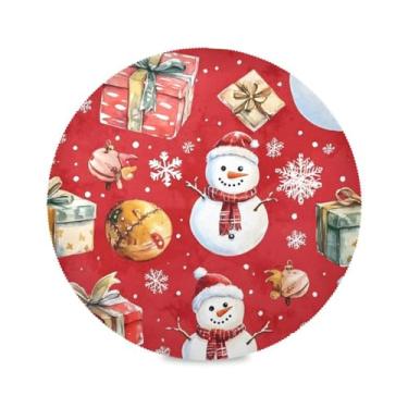 Imagem de STAYTOP Jogo americano alegre de Natal, boneco de neve, redondo, 6 peças, tapetes de mesa antiderrapantes fáceis de limpar para decoração de mesa de festa e churrasco