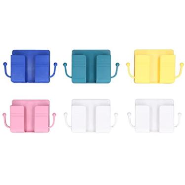 Imagem de Suporte de parede para telefone, autoadesivo, caixa de armazenamento de controle remoto, carregamento de plástico, suporte para telefone para quarto, sala de estar, 6 peças, cores