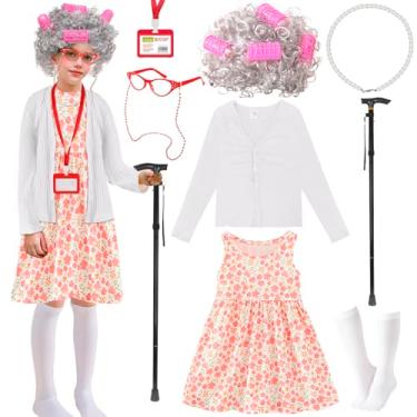 Imagem de Kitimi Fantasia Infantil De 100º Dia De Aula, Fantasia De Velha Para Meninas, Fantasia De 100 Dias De Aula, Acessórios De Peruca De Avó E Avó