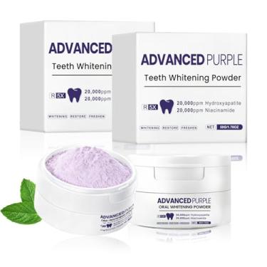 Imagem de 2 peças de pó de clareamento dental, pasta de dente roxa avançada R5X, remineralizante de nano hidroxiapatita (reparo de esmalte) e fórmula de niacinamida - resultados imediatos de clareamento, 2 x 50