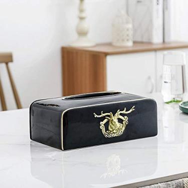 Imagem de Caixa de lenços de cerâmica retrô nórdica, capa de liga metálica clássica para casa, decoração de cabeça de veado, suporte de toalha, dispensador