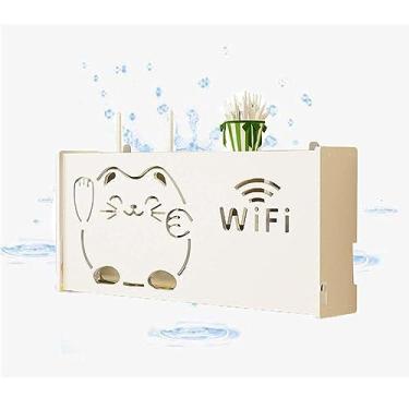 Imagem de Prateleira WiFi, prateleira de roteador, caixa de armazenamento de madeira para roteador WiFi, caixa de armazenamento de parede, B52 x 9,5 x 25 cm