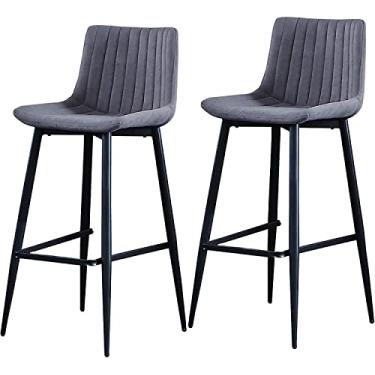 Imagem de Banquetas de bar conjunto de 2 bancos de bar estofados de veludo bancos de cadeira de jantar em casa com apoio para os pés preto 25/74 cm de altura para ilha de cozinha