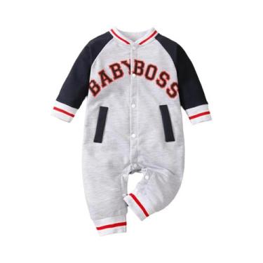 Imagem de Macacão Personalizado Para Bebê Menino Com Mangas Longas E Gola Redond