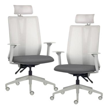 Imagem de Kit 2 Cadeiras Escritório Giratória Presidente Flow F02 Base Cinza Crepe Grafite - Lyam Decor