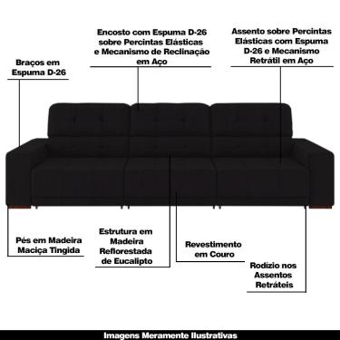 Imagem de Sofá Sala de Estar Retrátil e Reclinável 5 Lugares Lisboa 290cm Preto Couro - Gran Belo