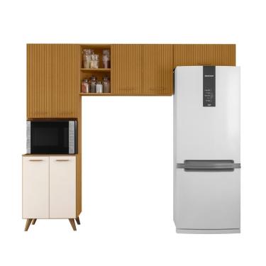 Imagem de Cozinha Compacta 7 Portas Olinda Freijó Ripado E Off White