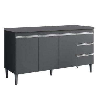 Imagem de Balcão De Cozinha Andréia 150cm 3 Portas 3 Gavetas Com Tampo - Ajl Móveis Cinza