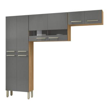 Imagem de Cozinha Compacta Pequena 8 Portas Nala Kits Paraná Freijó Gris