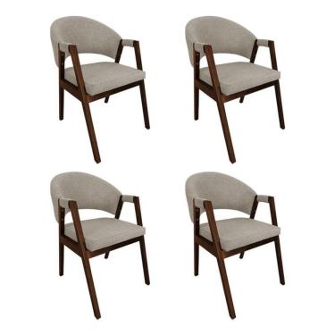 Imagem de Kit 4 Cadeiras De Jantar Madeira Maciça Helen Impermeável Bege Linho