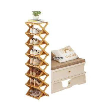 Imagem de Prateleira De Sapatos Telescópica De Bambu Para Porta, Multi Camadas, 