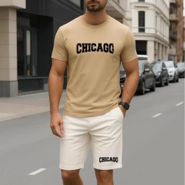 Imagem de Kit Short Tactel e Camiseta Chicago Masculina 100 Algodão Chicago Tend