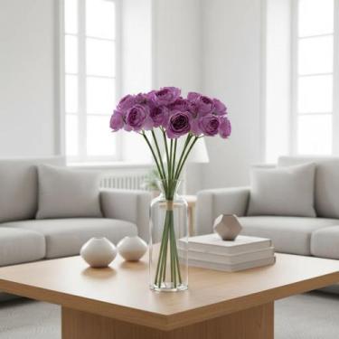 Imagem de Buquê Peônia Flor Artificial Para Decoração Realista Grande Cor:Roxo -