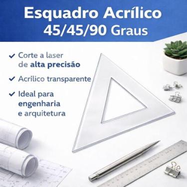 Imagem de Esquadro Acrílico Profissional 45/45/90 Desenho Técnico 37Cm - Indústr