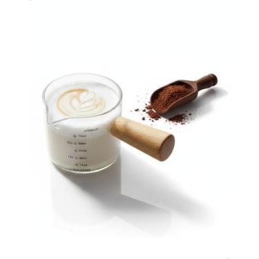 Imagem de Copo Medidor Dosador Café 75Ml Vidro Barista Com Alça de Madeira Para 