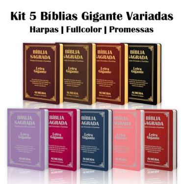 Imagem de Kit 5 Biblias Sagrada Letra Gigante Luxo Popular Variadas - Com Harpa 