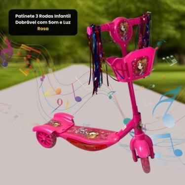 Imagem de Patinete 3 Rodas Infantil Dobrável Com Som E Luz - Rosa - Ddg