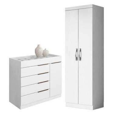 Imagem de Cômoda Sapateira Sevilha 2004147 e Armário Multiuso New 2000192 Branco