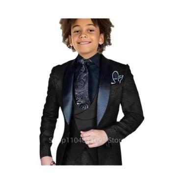 Imagem de Conjunto De Terno Jacquard 3 Peças Para Meninos: Blazer, Colete E Calç