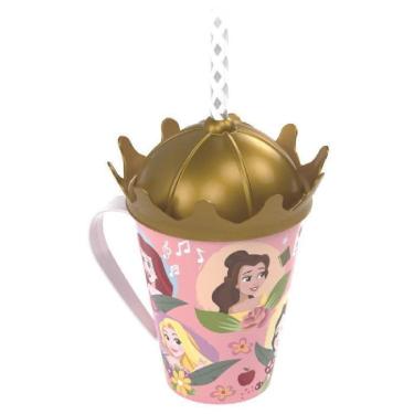 Imagem de Caneca Princesas 360 Ml Com Tampa Coroa Canudo Plasutil