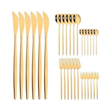 Imagem de Conjunto De Talheres De Aço Inoxidável Verde Dourado 30 Peças Utensíli