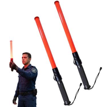 Imagem de Bastao Sinalizador LED Apito Kit 2 Grande Viario Transito Guarda Obra Frentista Balizador Emergencia Segurança
