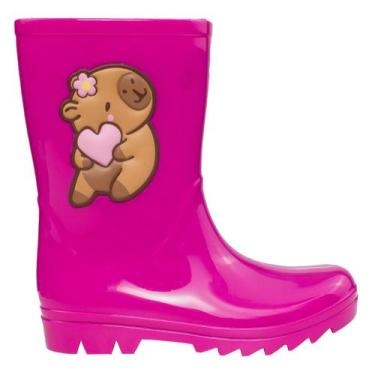 Imagem de Galocha Infantil Menina Cano Alto Impermeável Confortável Capivara Sol