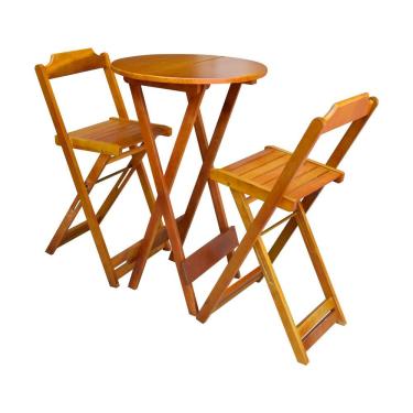 Imagem de Kit 2 Banquetas Bistrô Dobrável Madeira Maciça Assento Madeira Amarelo Mel Preguiçosa