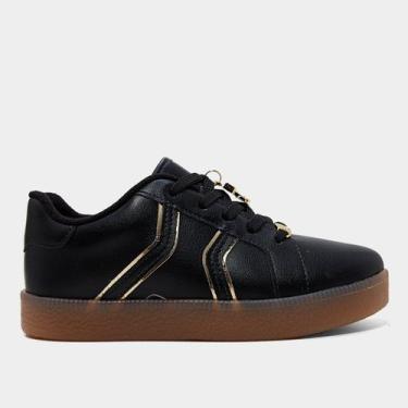 Imagem de Tênis Infantil Molekinha Menina, Preto, Dourado, 31