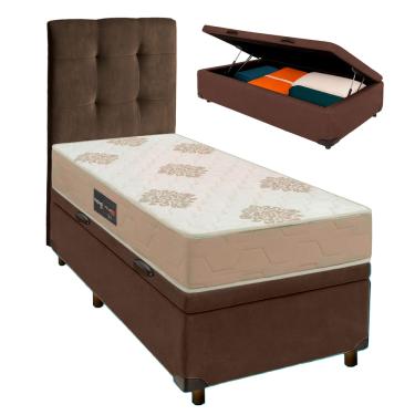 Imagem de Kit Cama Box Bau + Cabeceira + Colchão Solteiro D33 Inovaflex - Marrom