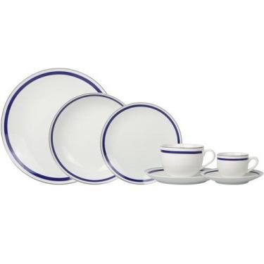 Imagem de Jogo de 42 peças Jantar Très Classique Porcelana Silver Rim Azul -L He