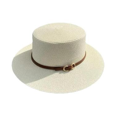 Imagem de Chapéu Panamá Feminino de Verão - Aba Plana, Bowknot, Boné de Palha Ca