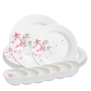 Imagem de Aparelho De Jantar Jogo 18 Peças Prato Raso Sobremesa E Bowl Flowers E