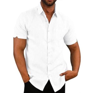 Imagem de Camisa Masculina Plus Size de Linho e Algodão - Manga Curta, Gola Vira