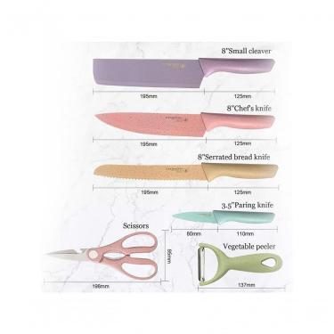 Imagem de Kit Facas Aço Inox Colorida 6 Peças Cozinha Presente