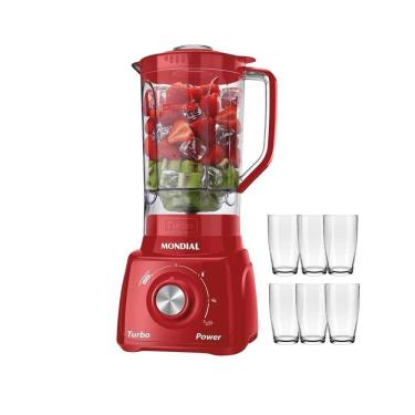 Imagem de Kit Liquidificador L99-FR Turbo Power 500W 1,6L com 6 Copos Nadir 3 Velocidades Vermelho 220V