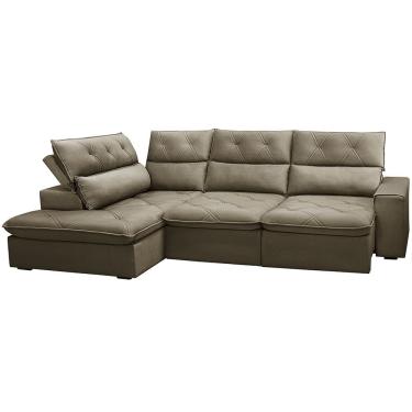Imagem de Sofá 3 Lugares Retrátil Reclinável Chaise Esquerdo 258cm Bergen F04 Veludo Amêndoa - Ly...