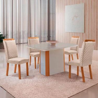 Imagem de Mesa de Jantar Isadora 120cm Tampo MDF Vidro Canto Copo com 4 Cadeiras