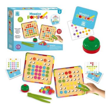 Imagem de Jogo Educativo Mosaico Pompom Brinquedo Infantil Em Madeira Montessori