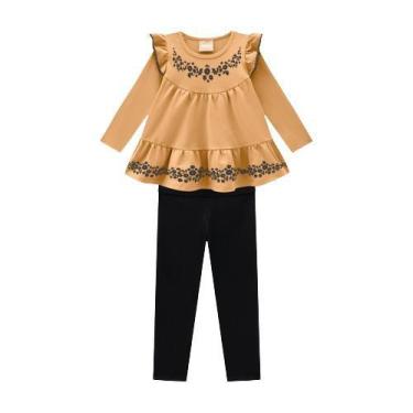 Imagem de Roupa Infantil Conjunto Para Meninas Batinha Manga Longa Bordada E Leg